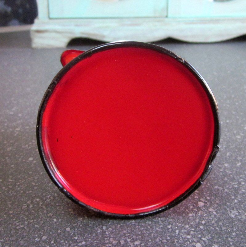 Teiere: Kleiner Email-Krug rot, mit Deckel, Höhe ca. 13 cm – Usato da Bischofszell venduto da raika 6