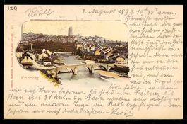 Fribourg, Ortsansicht mit Brücke und Ki