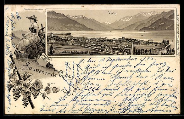 Ansichtskarten: Litho Vevey, Panorama du lac et de la vi – Gebraucht aus Berlin von bartko-reher