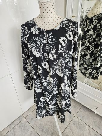 Kleid Tunika Grösse 36 - 38 Blumenmuster Schwarz Weiss