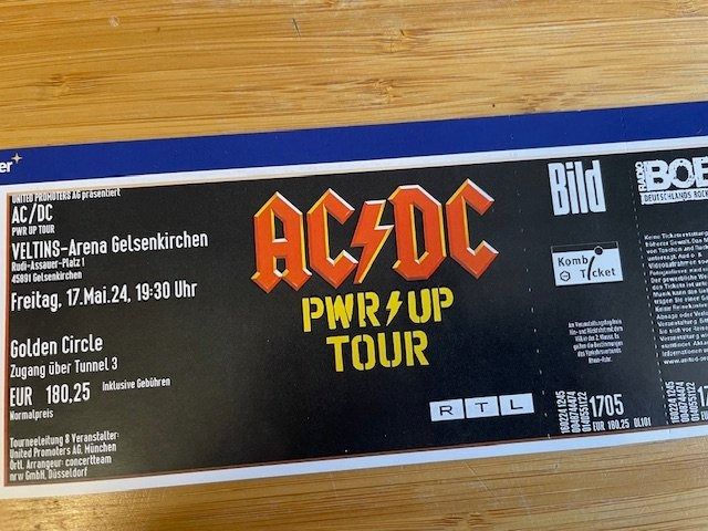 1 x AC/DC Ticket Golden Circle ( Front Stage) Gelsenkirchen (Neu ...
