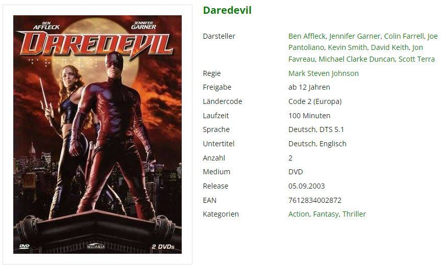 Tutti i DVDs: Daredevil (DVD) – Usato da Buchrain venduto da Sssschaller