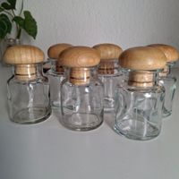 Lot 6 pots à épices vintage verre bois