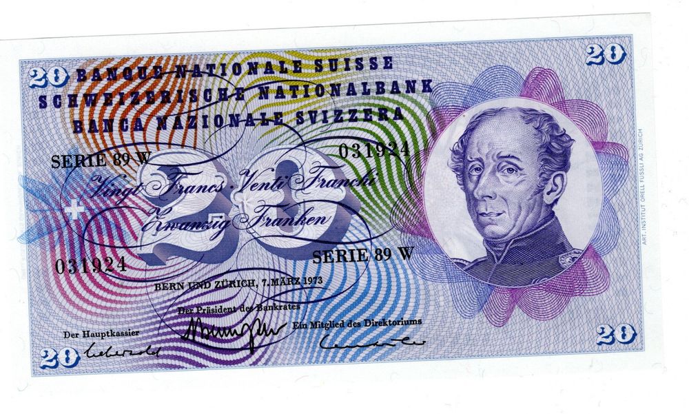 Note 20 CHF 1973 ungefaltet, NEU (Neu und originalverpackt) in Bure für ...