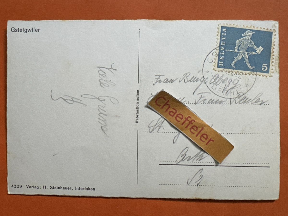 Cartoline postali: 1962 Gsteigwiler – Usato da Zürich venduto da Chaeffeler 1