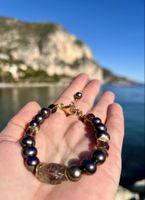 Black Pearl & Gemstone Gold Plated Bracelet