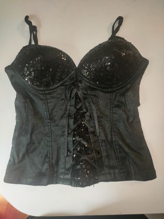 Top corset noir à paillettes, taille M