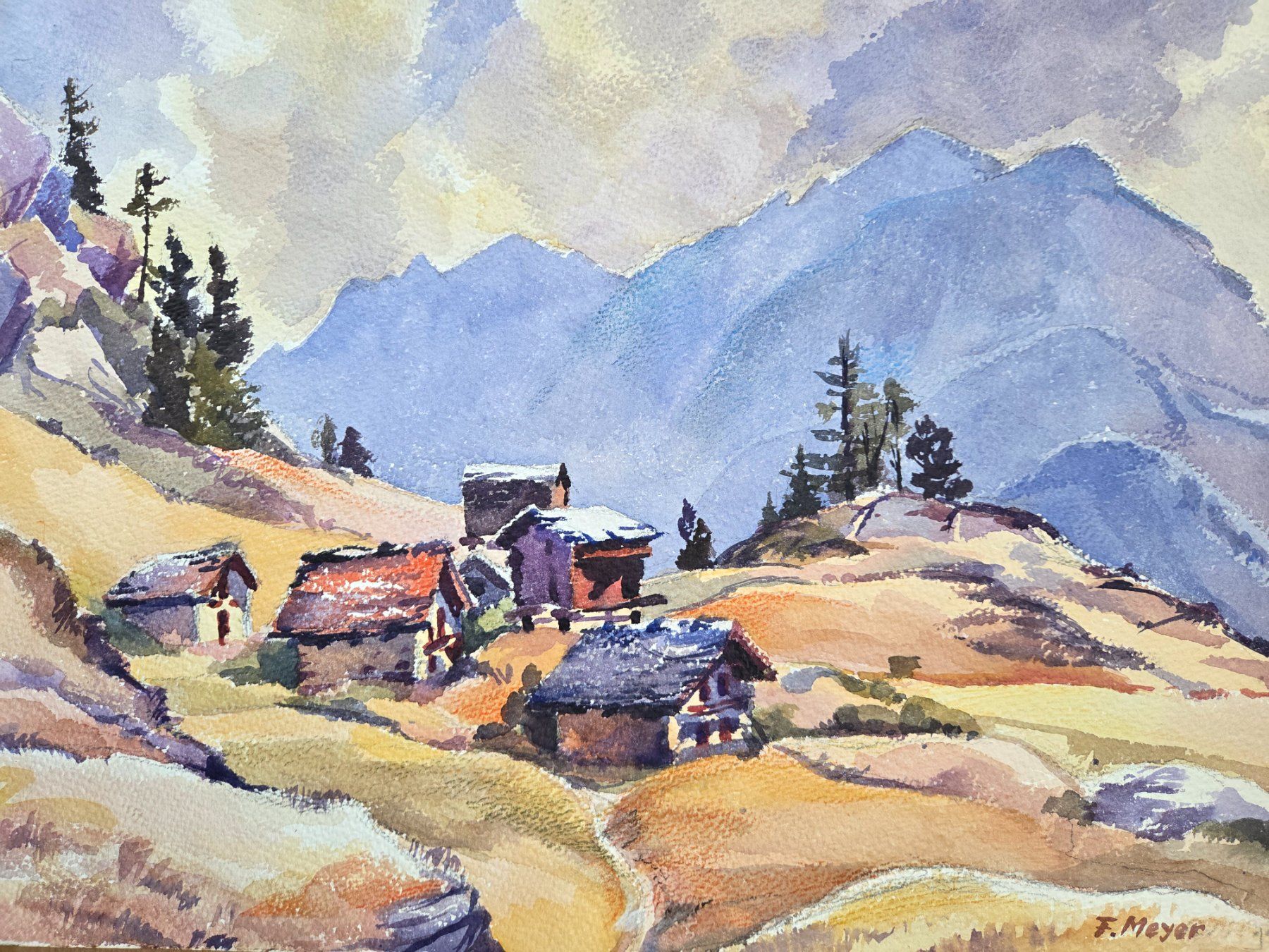 Dipinti: Aquarell Ferdinand Meyer-Streiff Zermatt VS 1948 – Usato da Rheinfelden venduto da Badelus