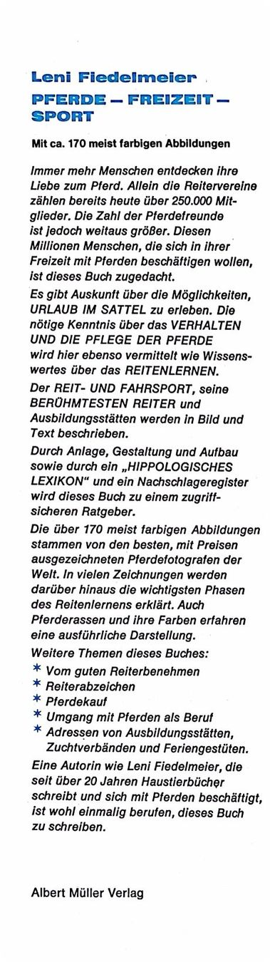 Libri: Fiedelmeier Leni, Pferde Freizeit Sport – Nuovo (secondo la descrizione) da Sarnen venduto da Livres 2