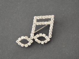 Strass Brosche Note Silber