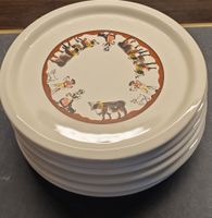6 Teller Keramik mit Alpabzug. Fondueteller, traditionell.