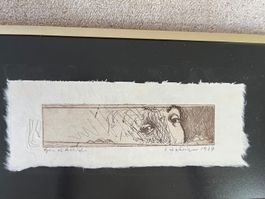 geheimnisvolle, kleine Radierung auf Büttenpapier