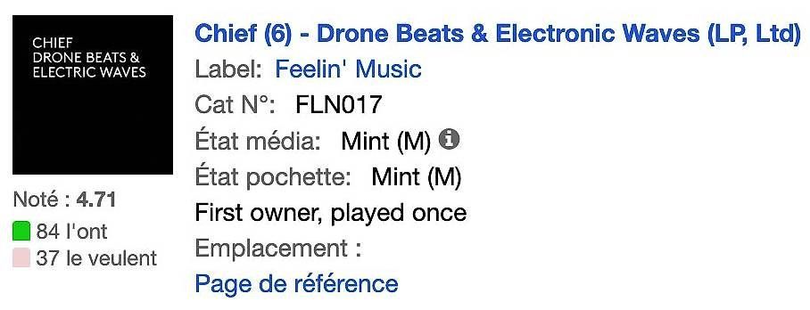 Dischi in vinile: Chief - Drone Beats & Electronic Waves (LP, Ltd) – Nuovo (secondo la descrizione) da St-Aubin-Sauges venduto da pafpif