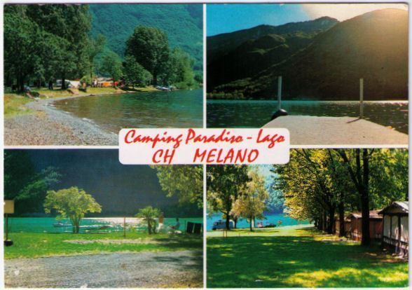 Ansichtskarten: Melano - 4 Bild AK Camping Paradiso – Gebraucht aus Binningen von Mountainrider