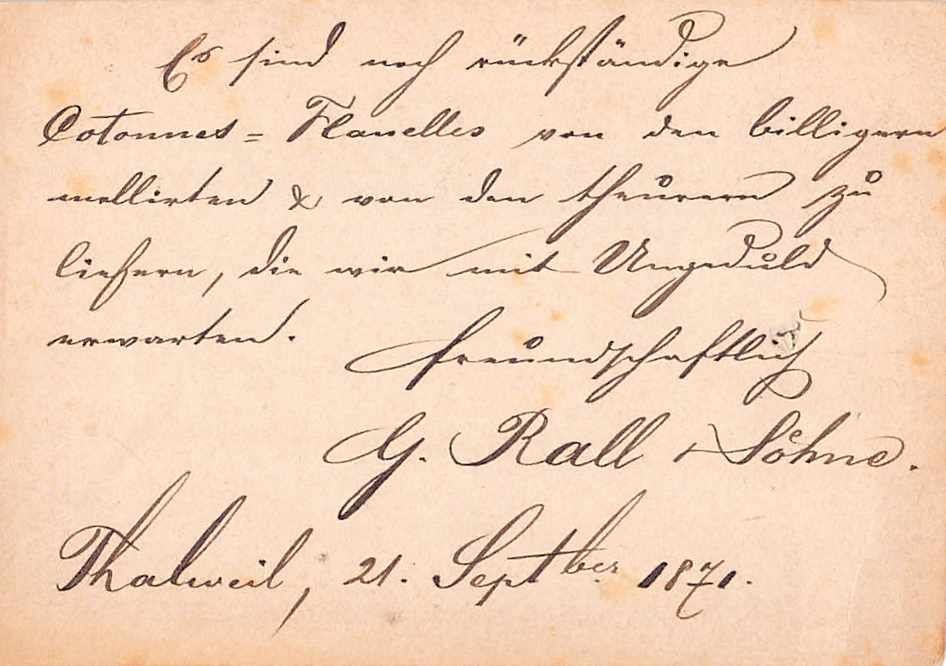 Alle Briefmarken: Carte-correspondance THALWEIL 21.9.1871 – Gebraucht aus Lufingen von philatelieshop 1