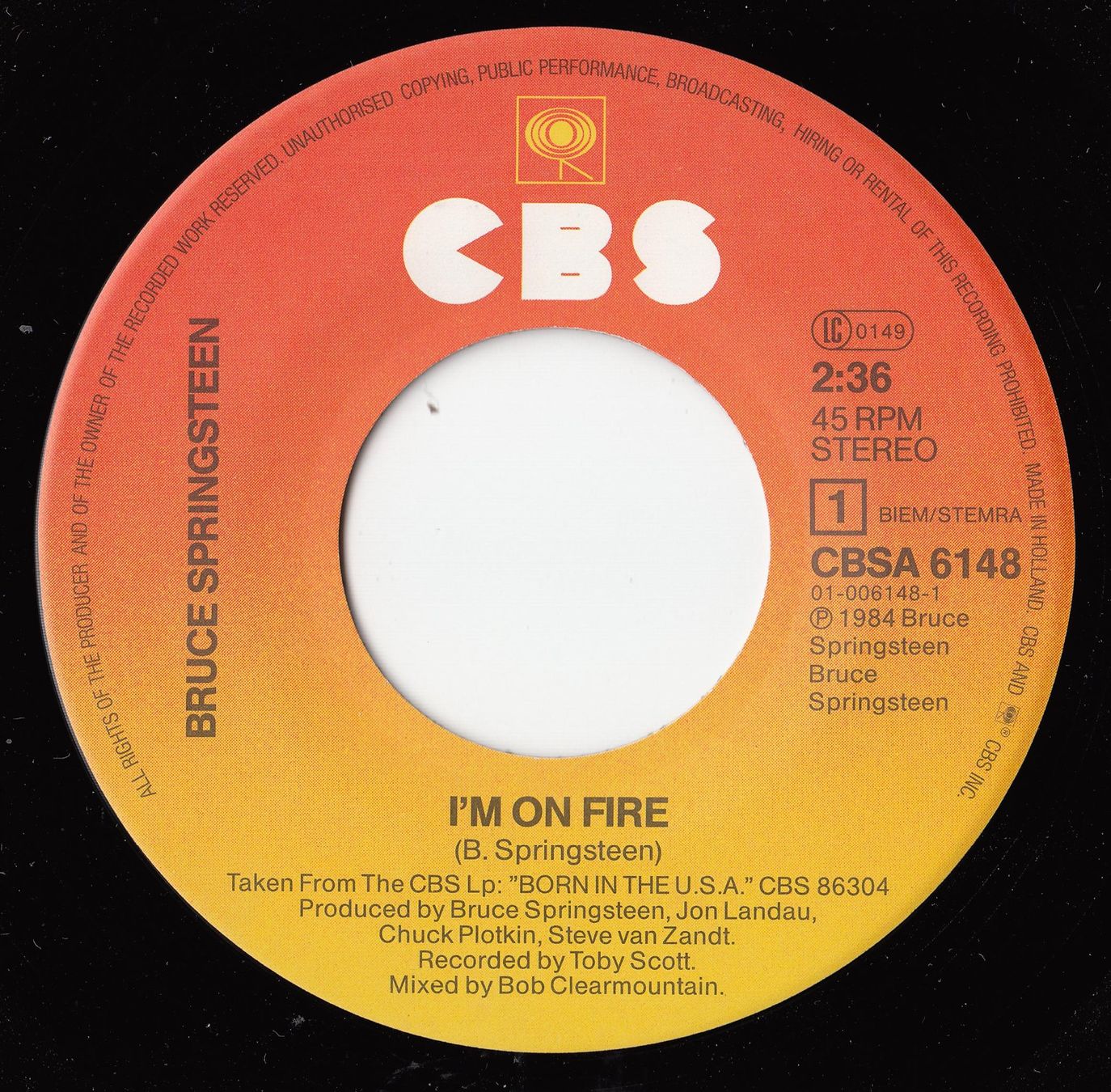 Schallplatten: Bruce Springsteen Vinyl Single von 1985 – Gebraucht aus Volketswil von Abcrecords 2