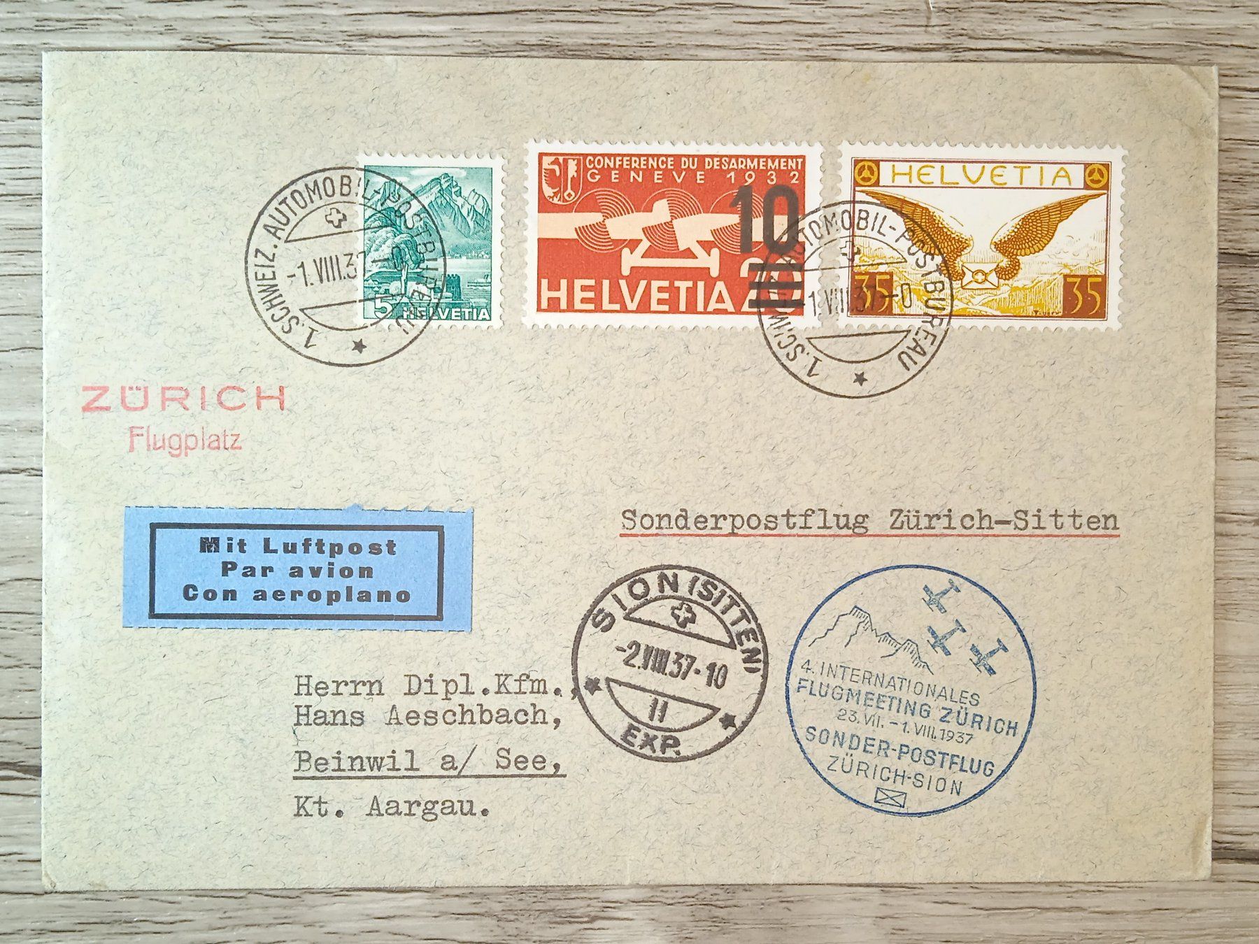 Tutti i francobolli: TR54 Enveloppe + Timbre Suisse 1937 – Usato da Cousset venduto da Patrick_Collections