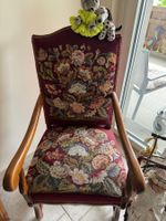 3 Antiker Sessel Gobelin Blumenmuster Holz braun