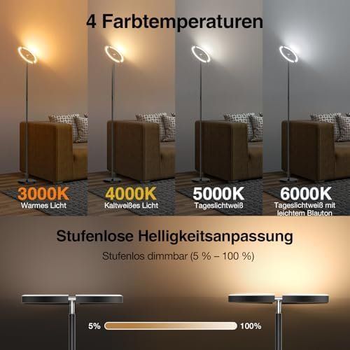 Lampade: LED Stehlampe Wohnzimmer Dimmbar 22W 1300LM Deckenfluter – Nuovo e nell'imballaggio originale da Hundwil venduto da Mr.Wong 4