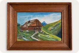Tableau ancien, peinture sur toile – Chalet suisse – 1924