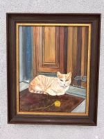 Ölgemälde Katze mit Wollknäuel gerahmt