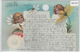 Gruss aus... - Gute Tag - Mädchenköpfe in Blume - Litho