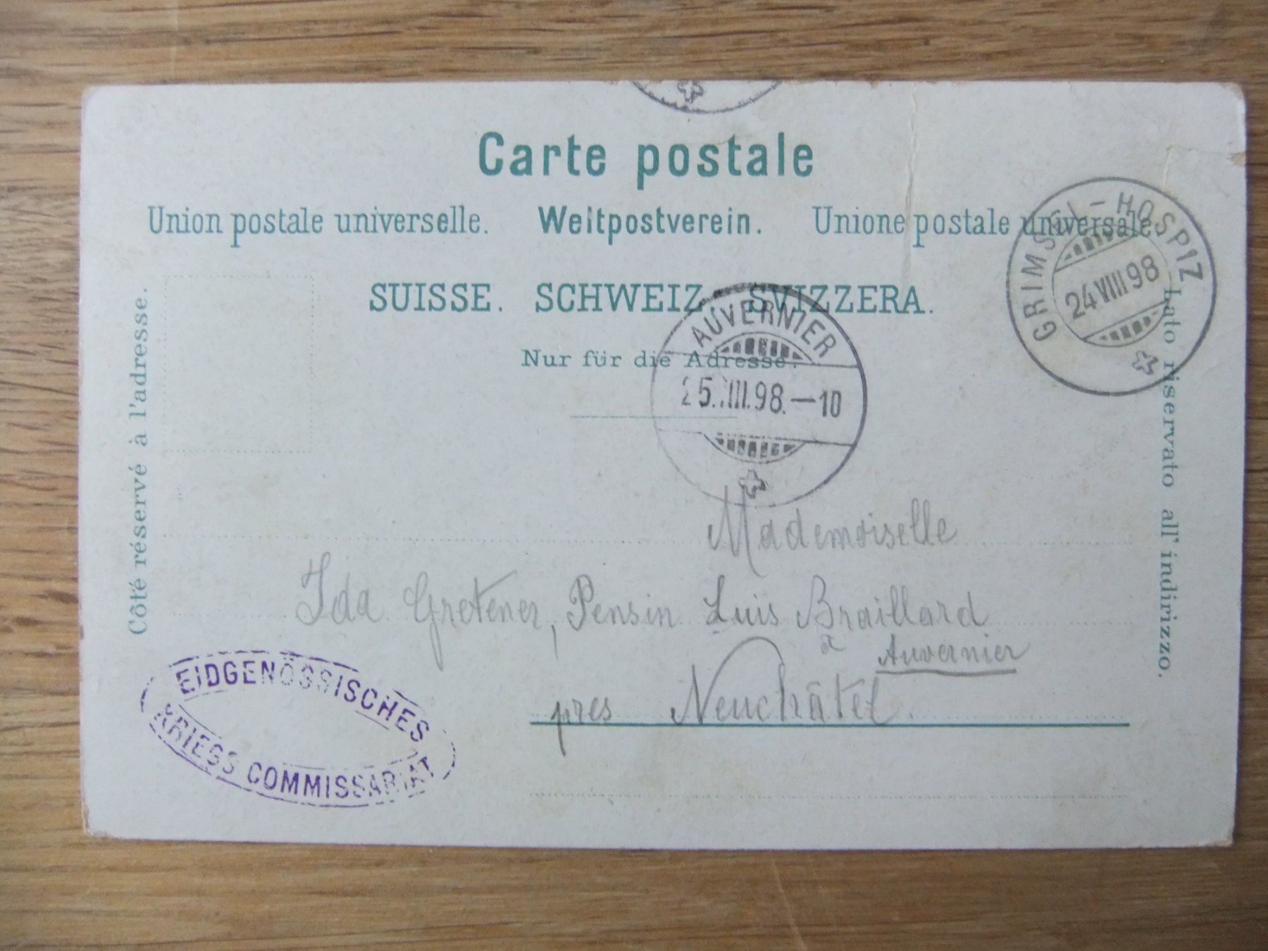 Cartoline postali: Grimsel Stempel Eidgenössisches Kriegs Commissariat – Usato da St. Niklaus VS venduto da wunschlos54 1