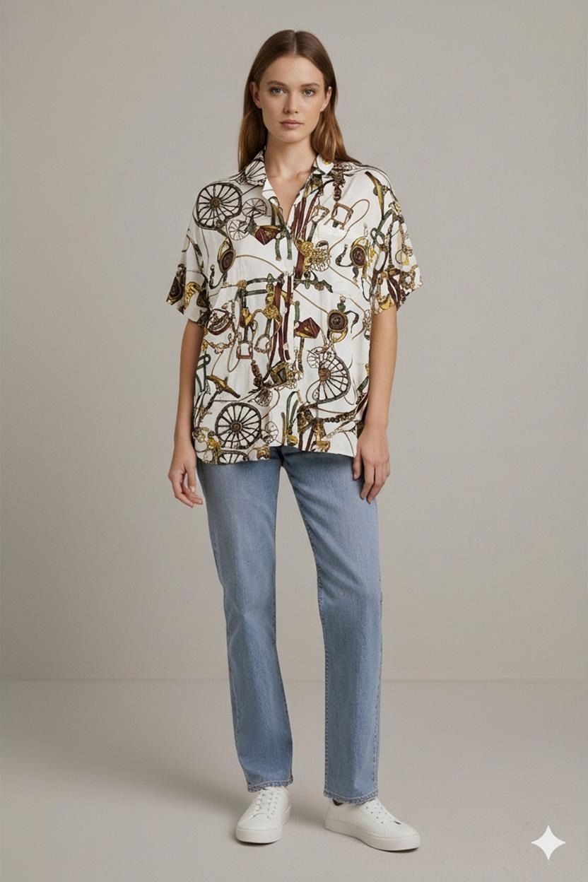 Camicette: Geronimo Button-Down-Hemd im Vintage-Stil mit Reiterprint – Usato da Zug venduto da vinokilo