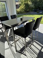Hochtisch mit 4 Hochstühlen Stühle Leder schwarz Barhocker