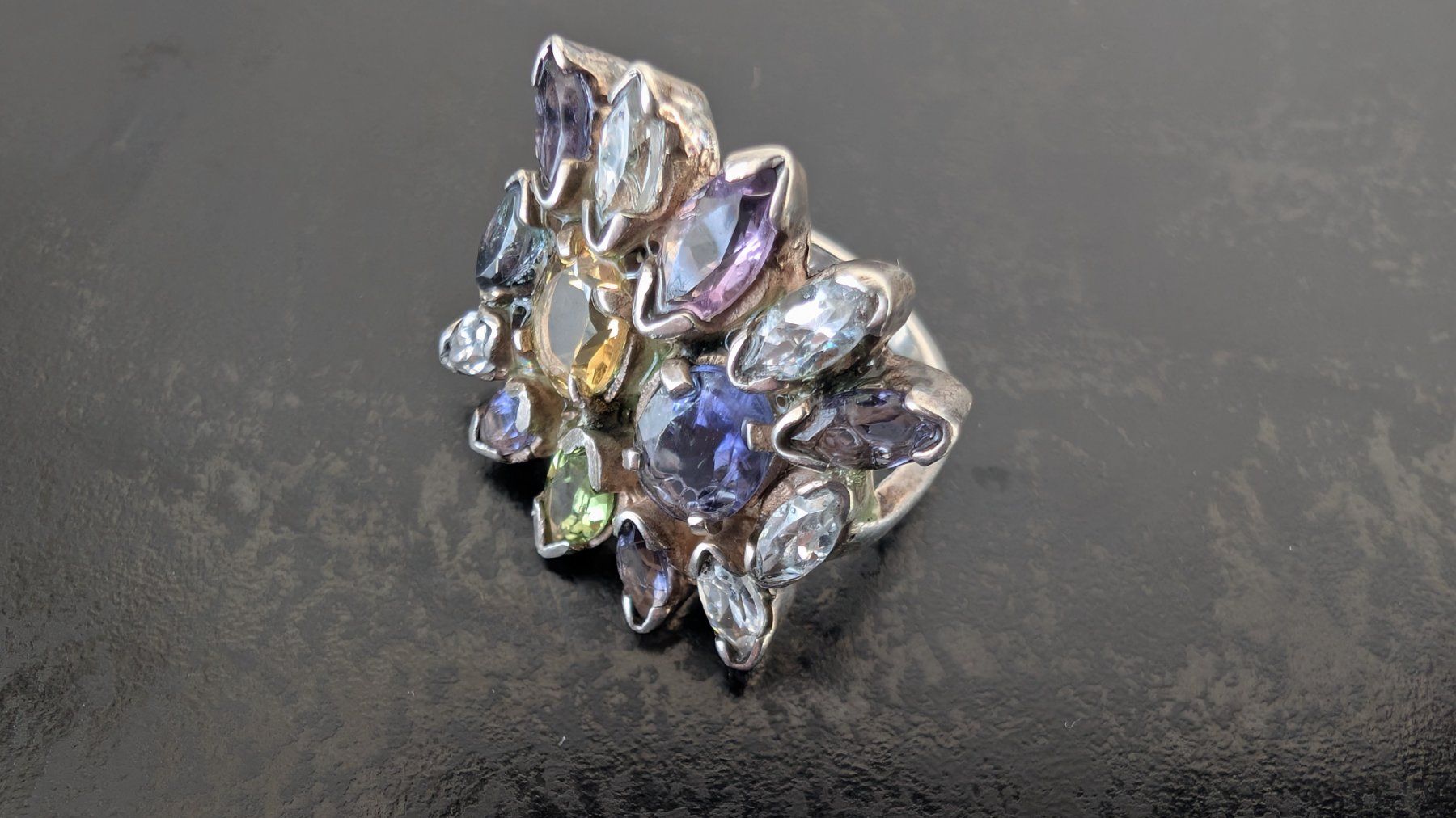 Anelli: Prächtiger Sterling-Silber-Ring mit bunten Steinen – Usato da Egg b. Zürich venduto da leroy711 1