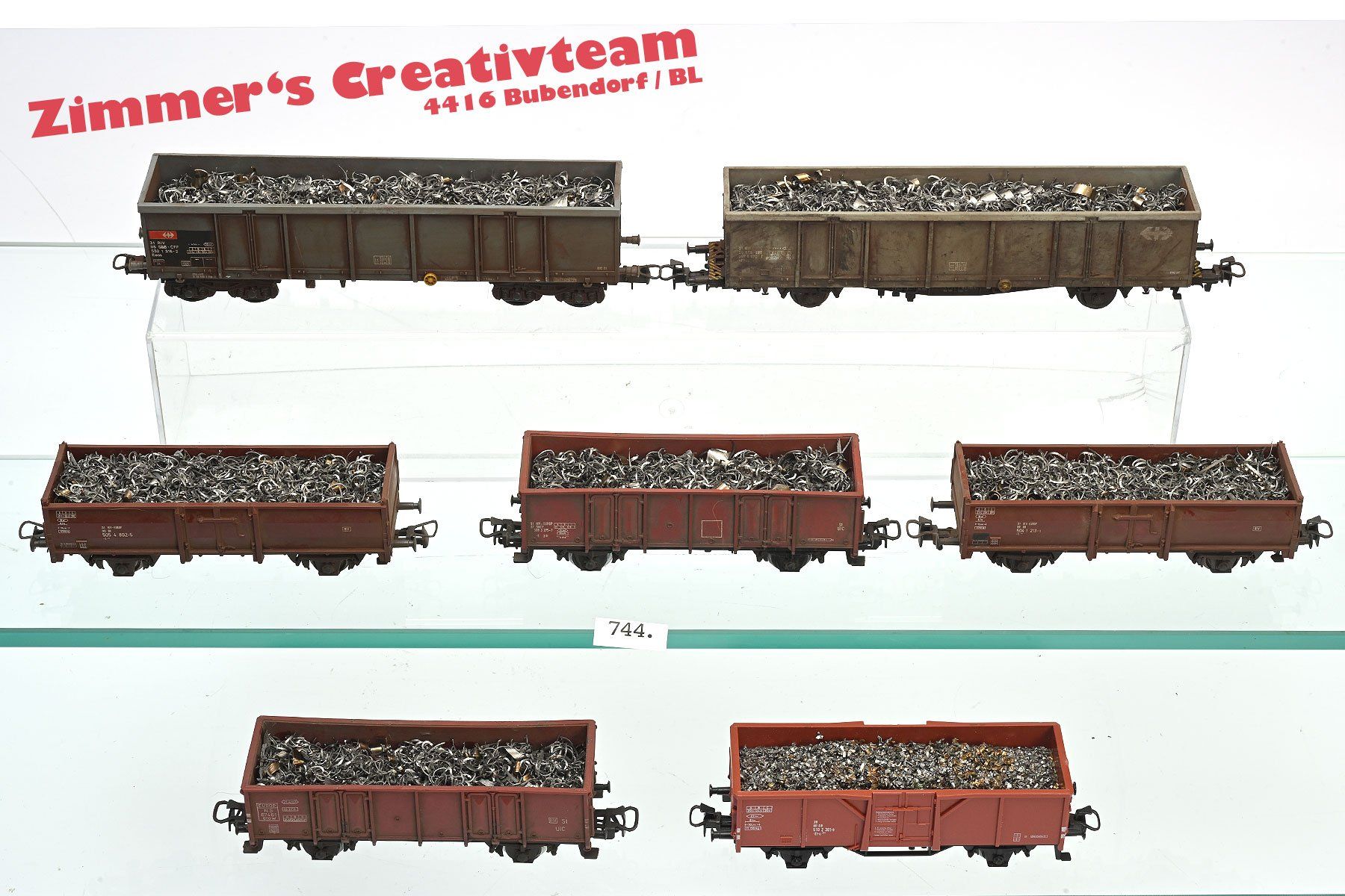 Modellini di ferrovie: 7 versch. Güterwagen mit Metallschrott, H0, WS – Usato da Bubendorf venduto da zimmers_creativteam