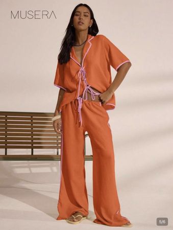 Ensemble Musera orange et rose, haut et pantalon, neuf 