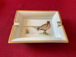 Hermès Aschenbecher Porzellan Fasanen Dekor Goldrand 21cm
