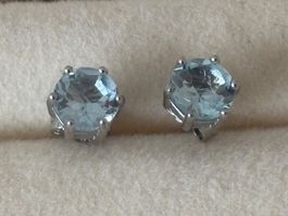Luxus Ohrstecker Ohrschmuck Zirkonia Silberfarben Blau