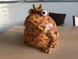 Spardose Froschkönig floral gelb Keramik neuwertig