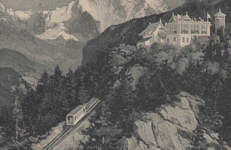 Cartoline postali: Interlaken - Drahtseilbahn - Heimwegfluh Eiger, Mönch, Jung. – Usato da Aarau venduto da kufi44 1