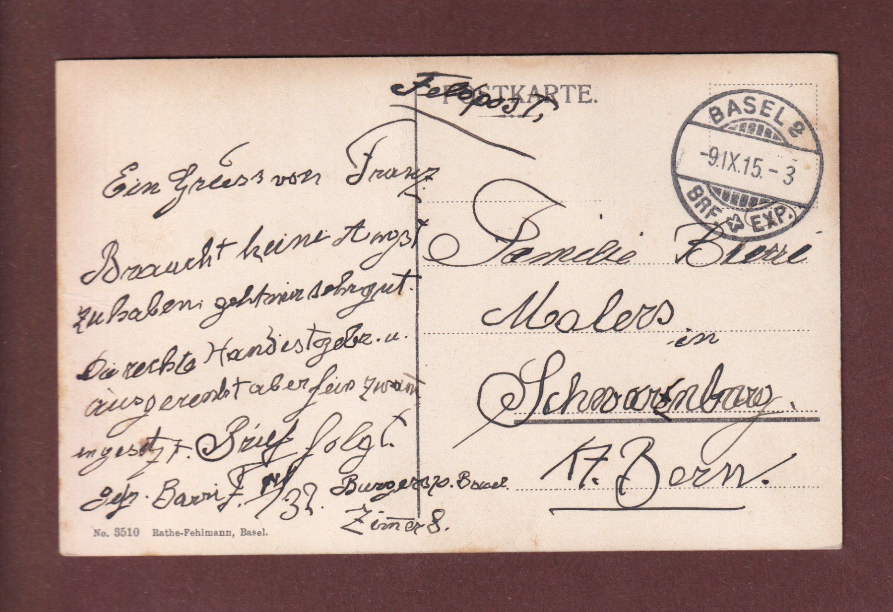 Cartoline postali: BASEL - Margarethenkirche - 1915 – Usato da Pully venduto da nicecards-shop 1