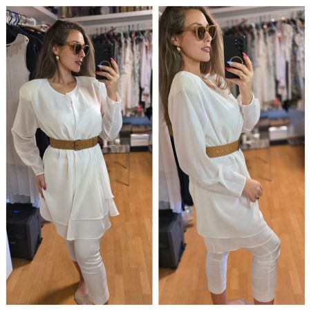 Elegante weiße Bluse im Lagenlook – Vintage XL/XXL