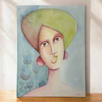 Aquarelle originale, portrait de femme, signée Auriane