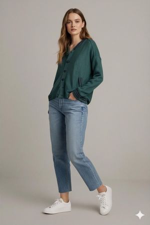 Giesswein Grüner Woll-Cardigan-Pullover mit Knopfleiste