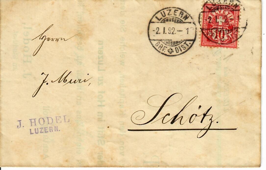Tutti i francobolli: Brief, Luzern - Schötz 1892 – Usato da Hochdorf venduto da Ziegel-16