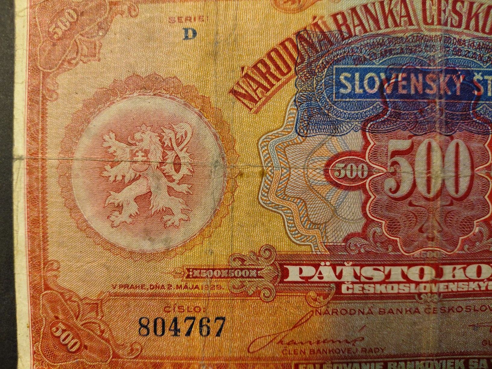 Banconote: Slowakei 500 Korun 1939 - kein Specimen – Usato da Bern venduto da scottie3014 3