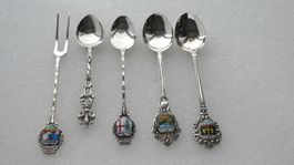 5 Souvenirlöffel Souvenirgabel 800 Silber Wildhaus Löffeli