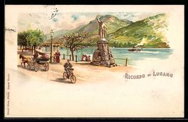 Litho Lugano, Uferpromenade mit Postkuts