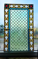 antikes Bleiglasfenster, Fensterbild Mittelalter Ritter