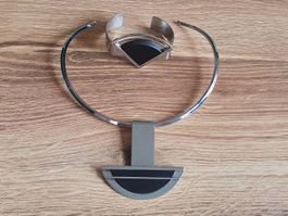 collier + pendentif + bracelet FRAM en métal, vintage v.1990