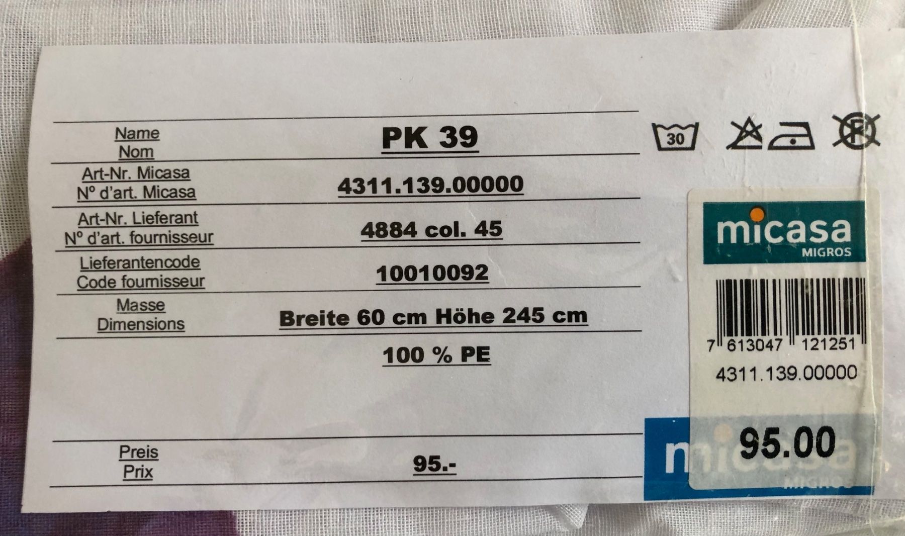 Migros Tende: Flächenvorhang mit Schiene – Nuovo e nell'imballaggio originale da Ebmatingen venduto da Puma_1 3