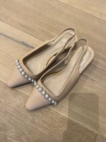 Zara Slingback Ballerinas mit Perlen beige guter Zustand