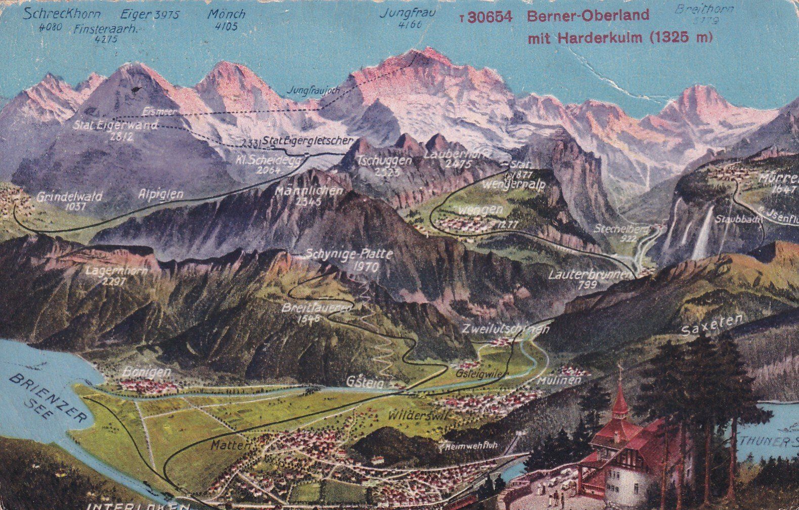 Cartoline postali: Berner Oberland mit Harderkulm  1921 – Difettoso da Cormoret venduto da Pascalll2001
