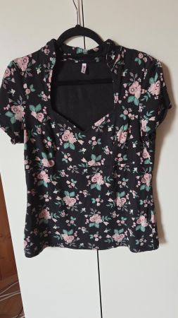 Blutsgeschwister Damen T-Shirt Schwarz geblümt Grösse XL
